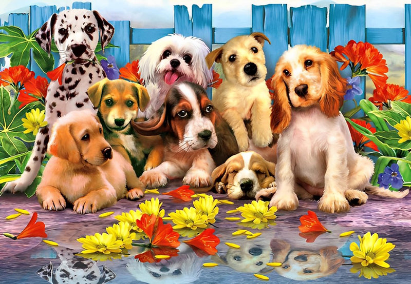 Hunde und Blumen Diamond Painting