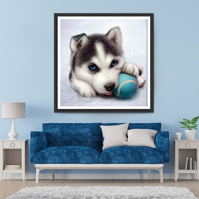 Husky mit einem Ball Diamond Painting