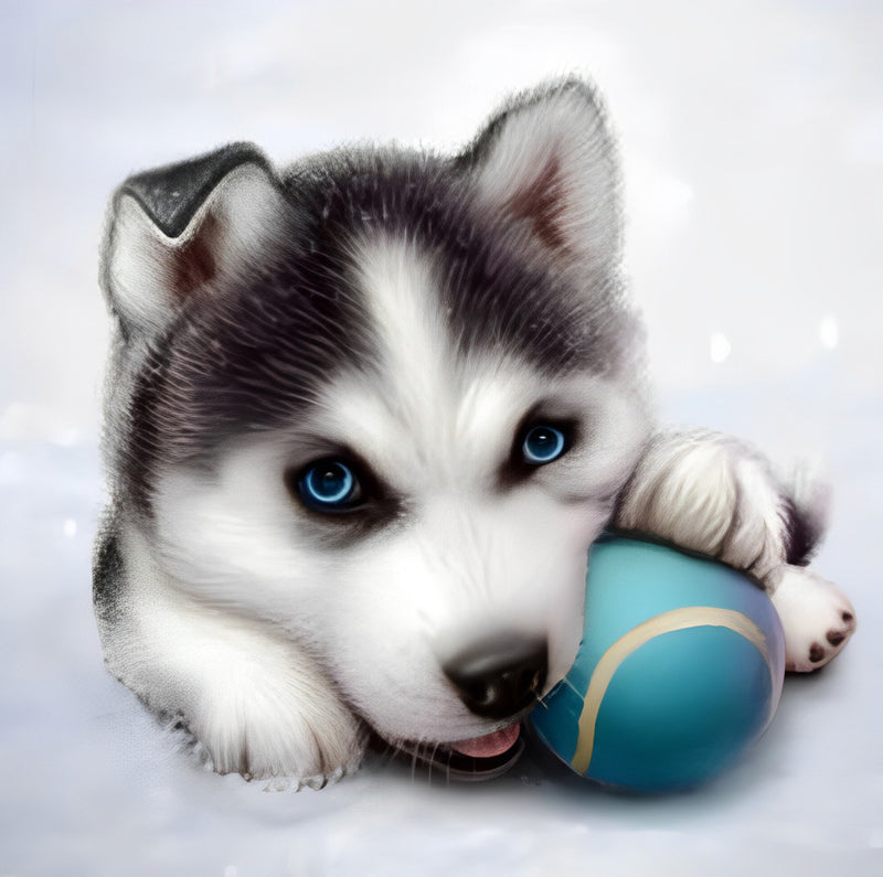 Husky mit einem Ball Diamond Painting