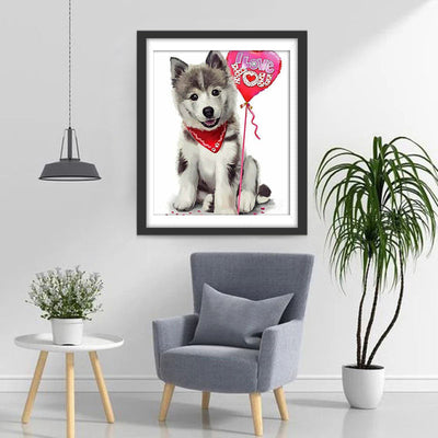 Husky mit Luftballon Diamond Painting