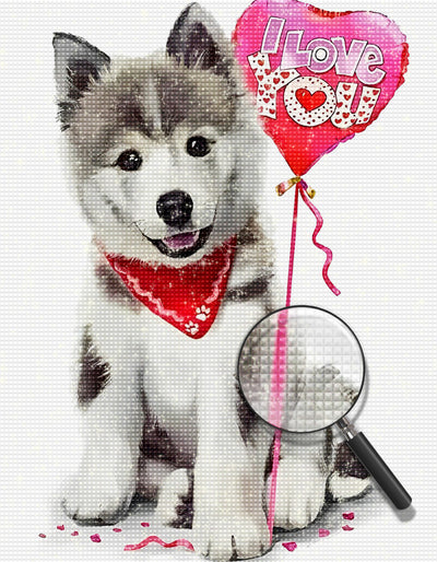 Husky mit Luftballon Diamond Painting