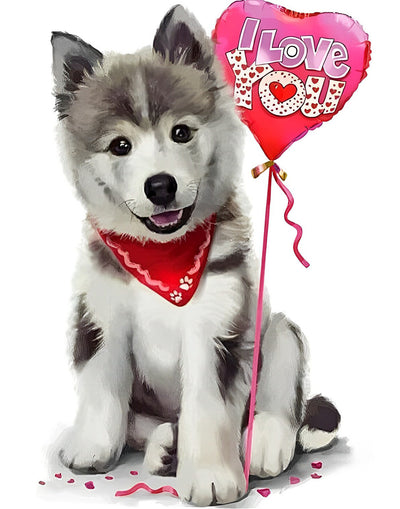 Husky mit Luftballon Diamond Painting