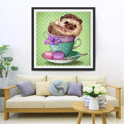 Igel in der Tasse und Macaron Diamond Painting