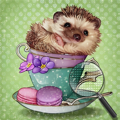 Igel in der Tasse und Macaron Diamond Painting