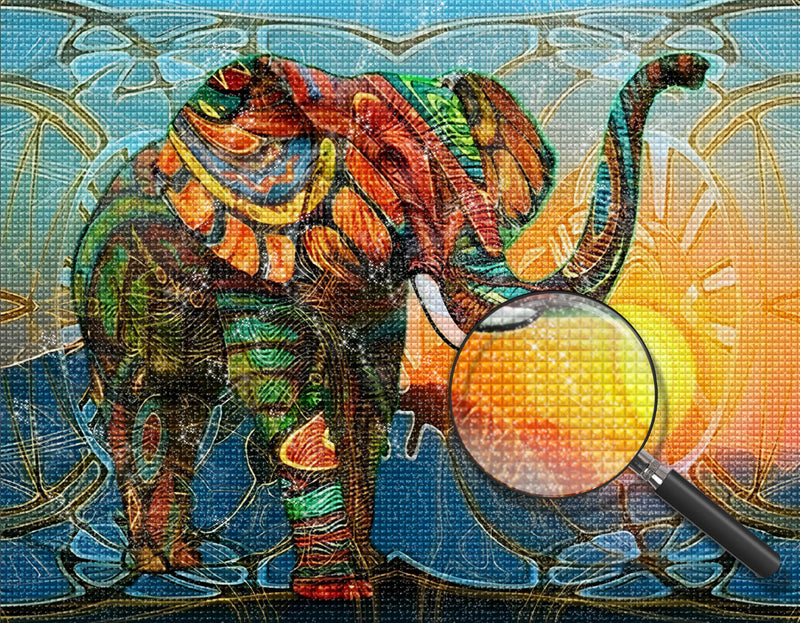 Indischer Elefant bei Sonnenuntergang Diamond Painting