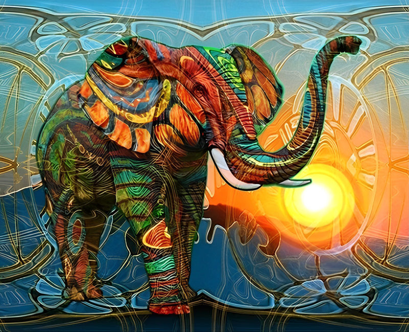 Indischer Elefant bei Sonnenuntergang Diamond Painting