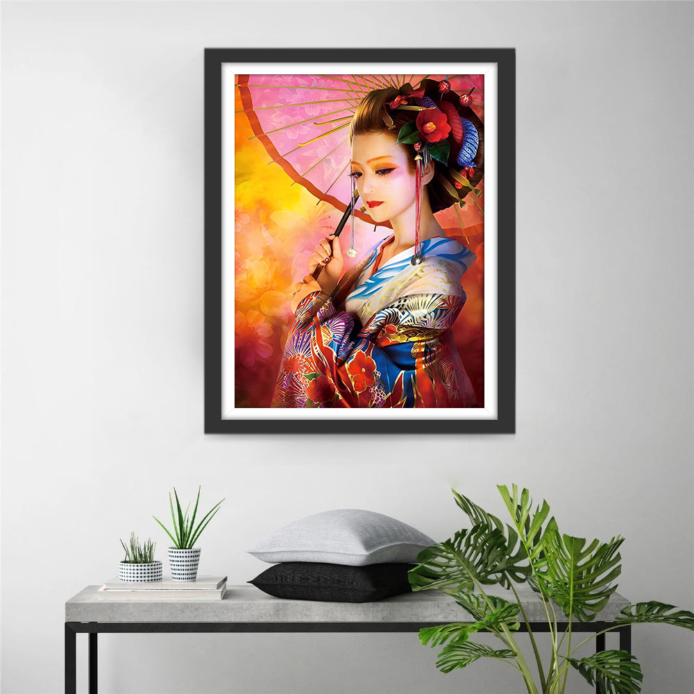 Japanische Frau mit einem Regenschirm Diamond Painting
