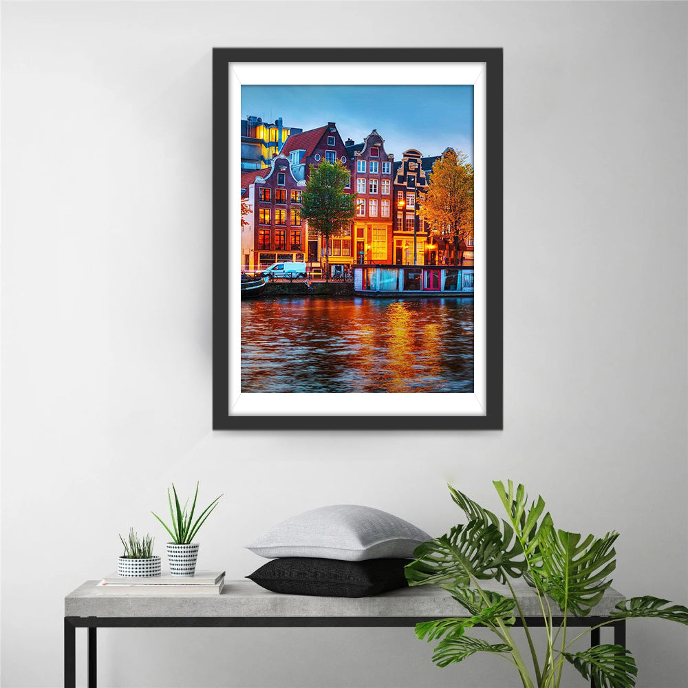 Kanal und Gebäude in Amsterdam Diamond Painting