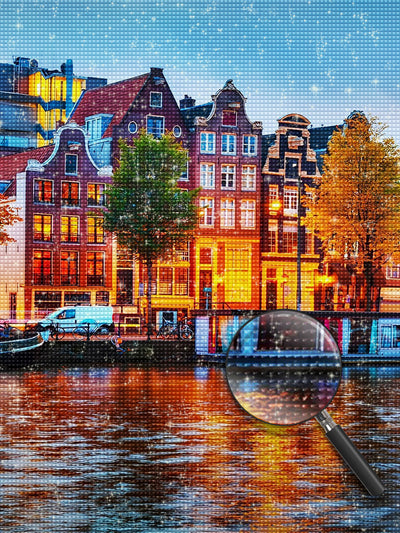 Kanal und Gebäude in Amsterdam Diamond Painting