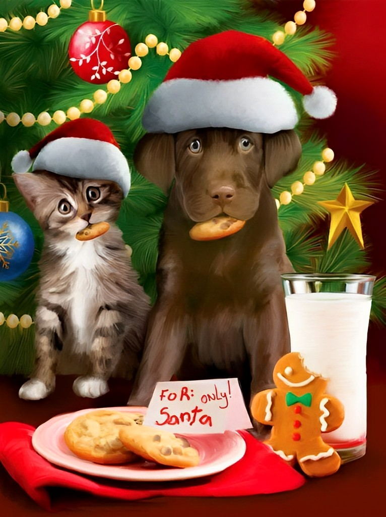 Katze Hund Weihnachtsbaum Kekse Diamond Painting