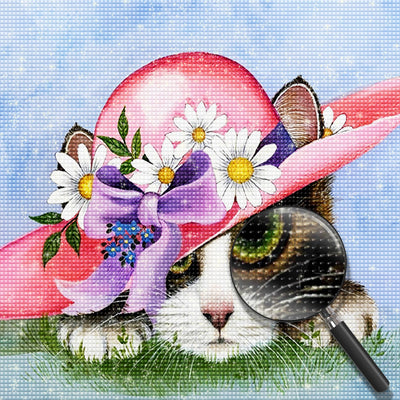 Katze im rosa Hut Diamond Painting