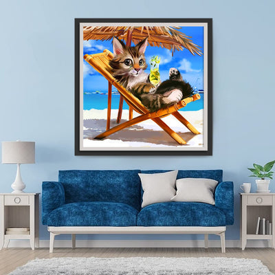 Katze im Urlaub am Meer Diamond Painting