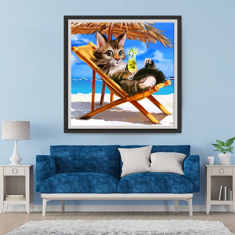 Katze im Urlaub am Meer Diamond Painting