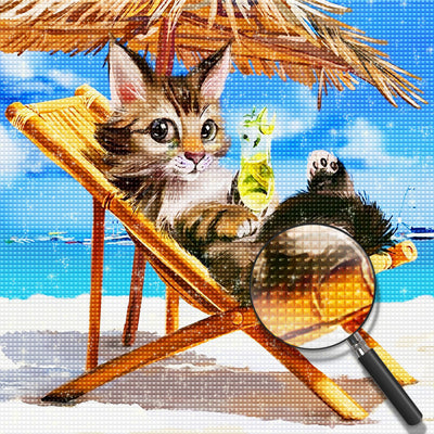 Katze im Urlaub am Meer Diamond Painting