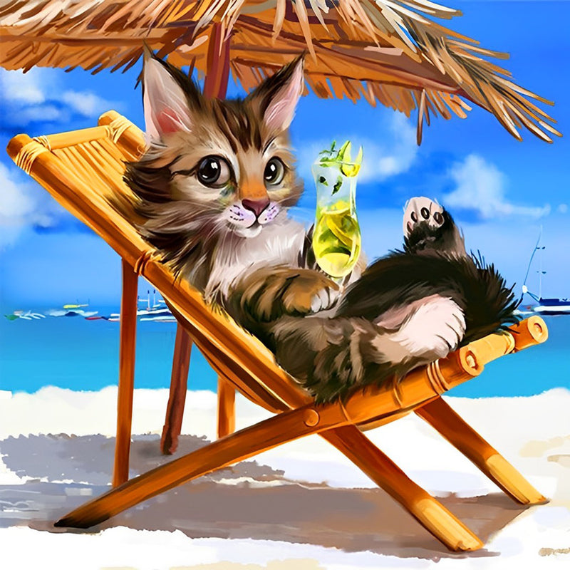 Katze im Urlaub am Meer Diamond Painting