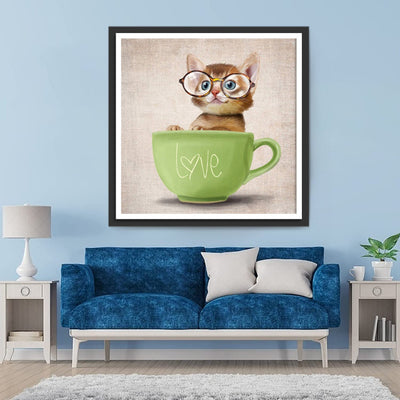 Katze in der grünen Tasse Diamond Painting