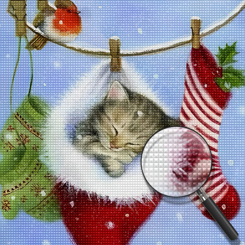 Katze in der Weihnachtsmütze Diamond Painting