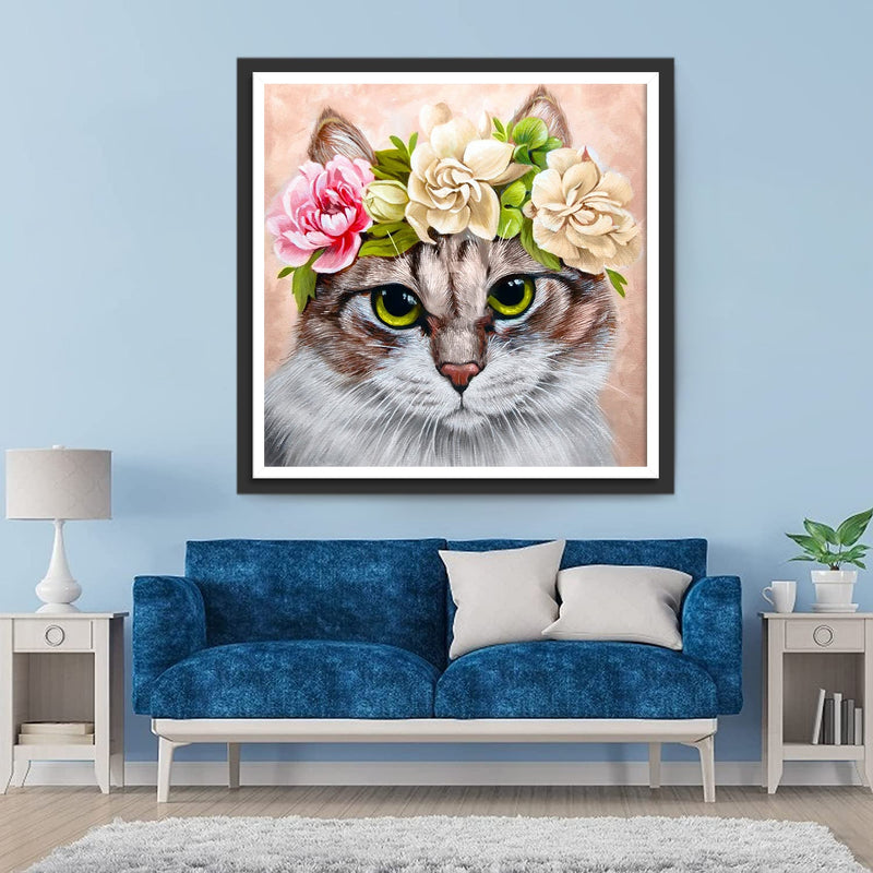 Katze mit Blumen Diamond Painting