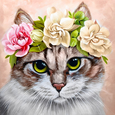 Katze mit Blumen Diamond Painting