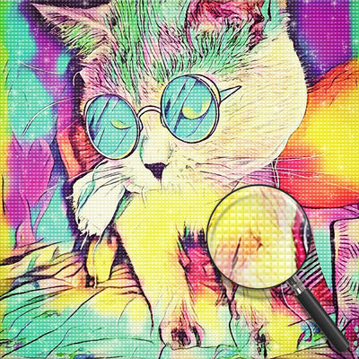 Katze mit Brille Diamond Painting