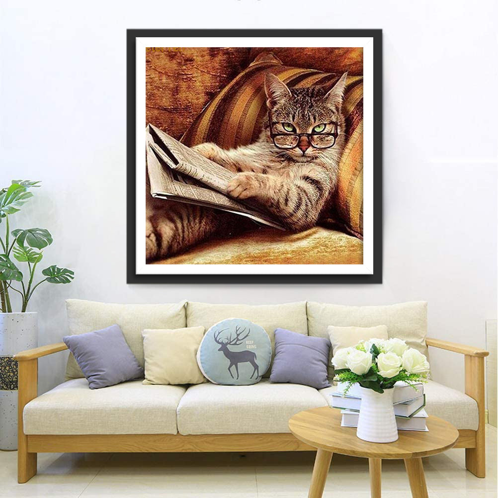 Katze mit Brille Diamond Painting