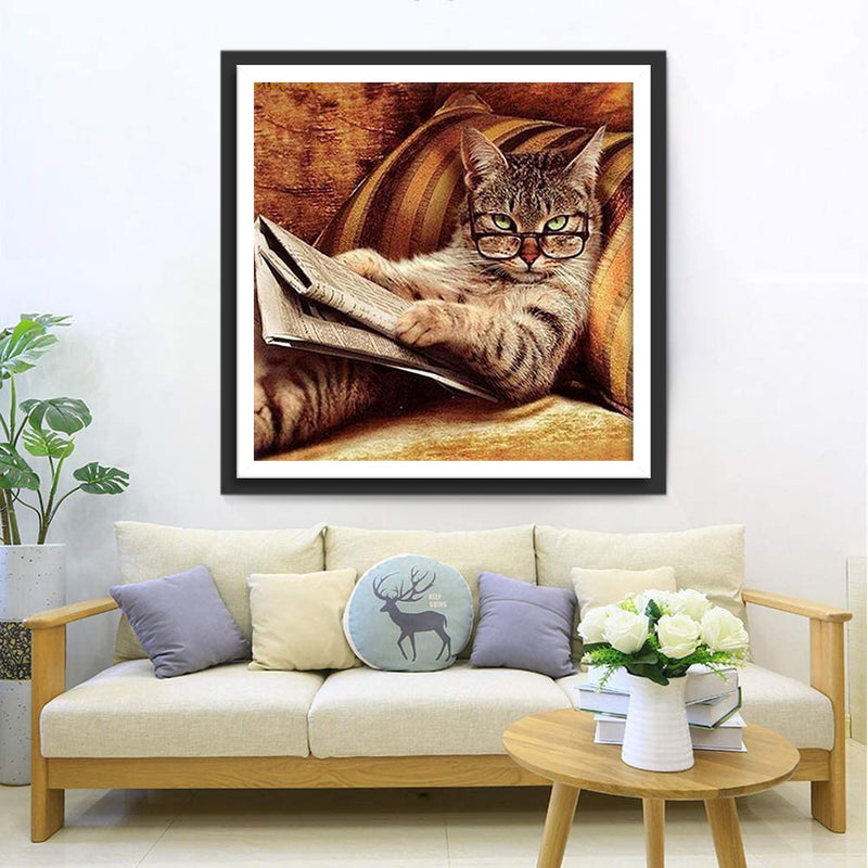 Katze mit Brille Diamond Painting