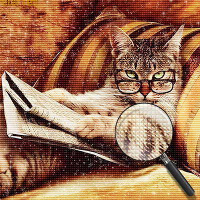 Katze mit Brille Diamond Painting