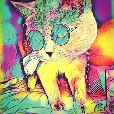 Katze mit Brille Diamond Painting