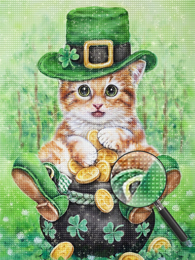 Katze mit einem grünen Hut Diamond Painting