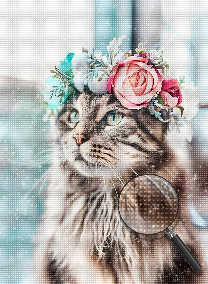 Katze mit einem Kranz Diamond Painting