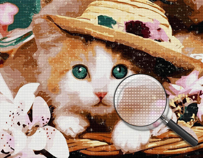 Katze mit einem Strohhut Diamond Painting