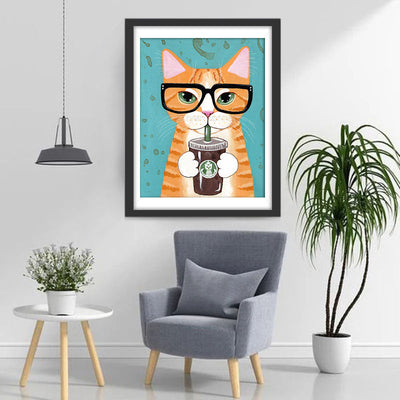 Katze mit Kaffee Diamond Painting