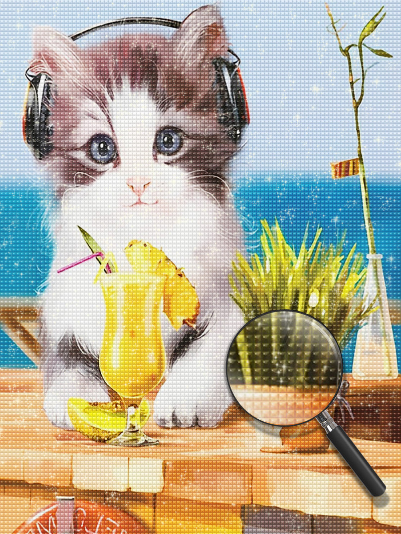 Katze mit Kopfhörern Diamond Painting