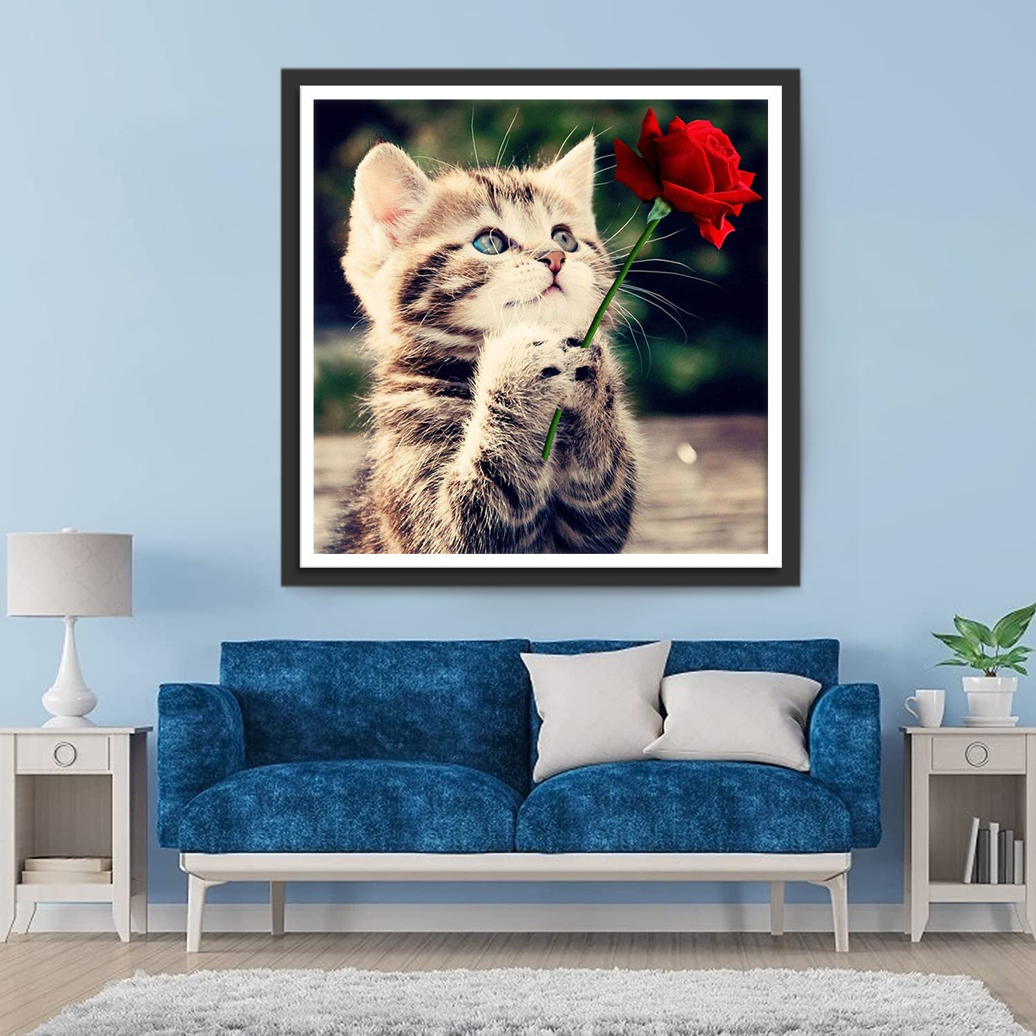 Katze mit roter Rose Diamond Painting