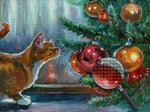Katze neben dem Weihnachtsbaum Diamond Painting