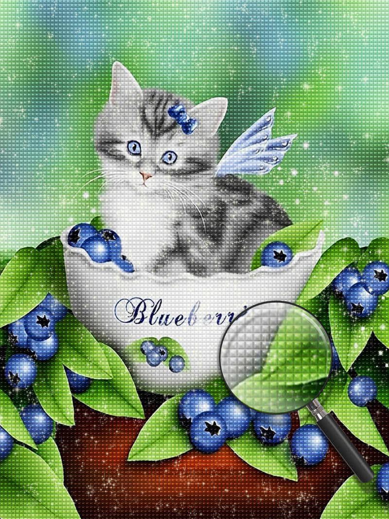 Katze und Beeren in der Tasse Diamond Painting