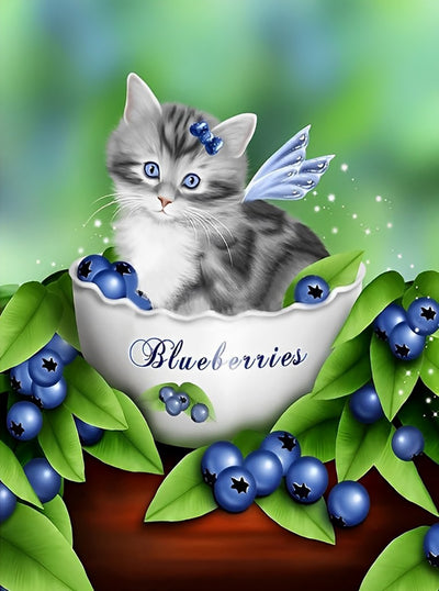 Katze und Beeren in der Tasse Diamond Painting