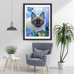 Katze und blaue Blumen Diamond Painting