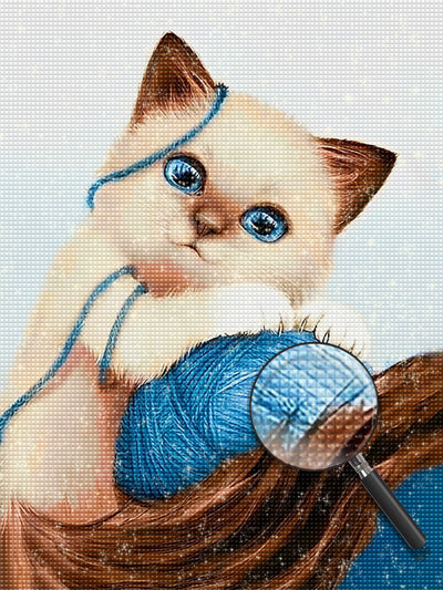 Katze und blauer Fadenkugel Diamond Painting