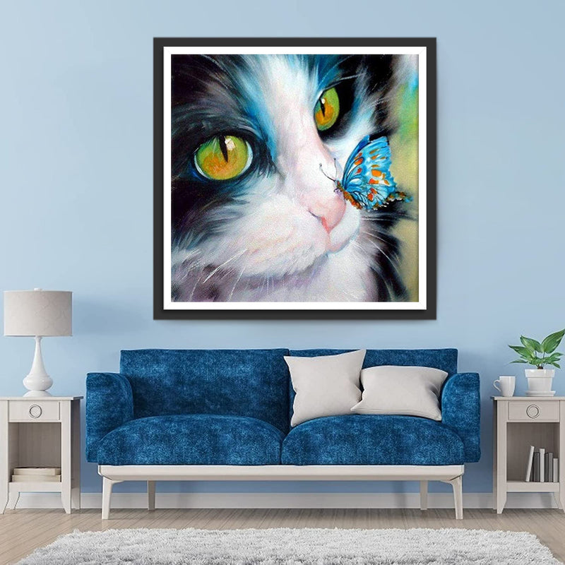 Katze und blauer Schmetterling Diamond Painting