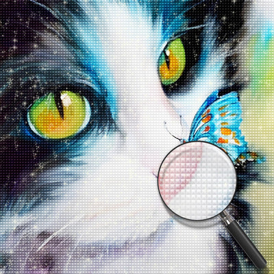 Katze und blauer Schmetterling Diamond Painting