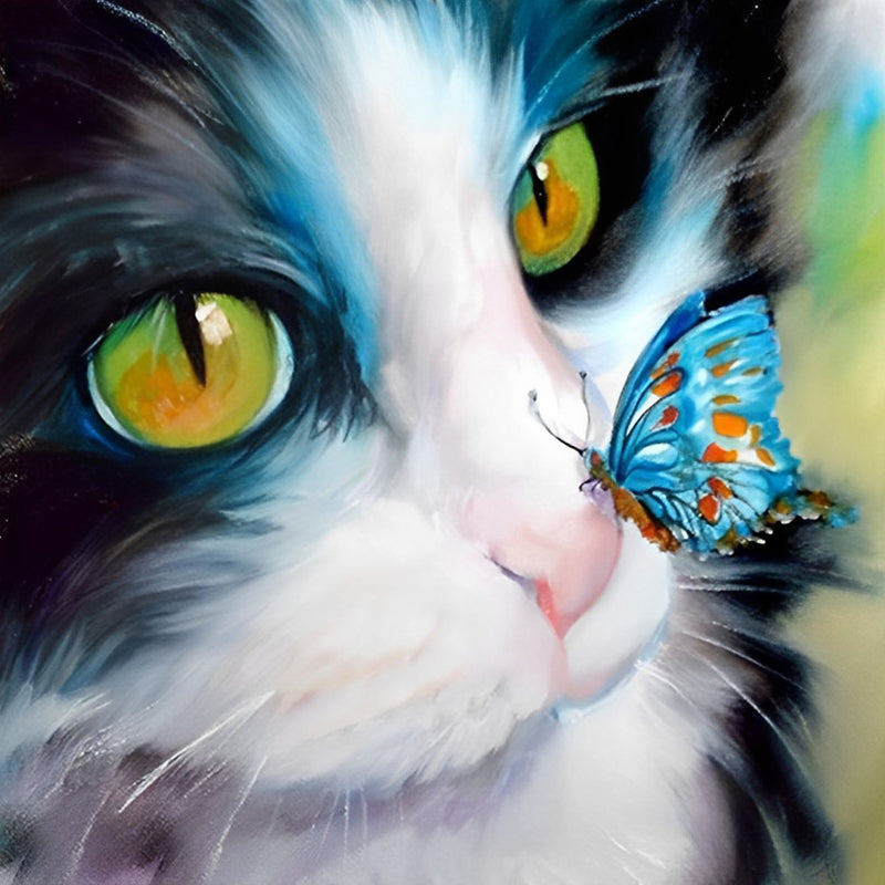 Katze und blauer Schmetterling Diamond Painting