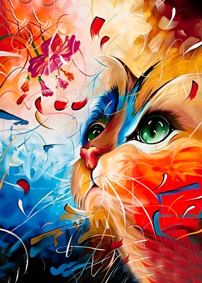 Katze und Blume Diamond Painting