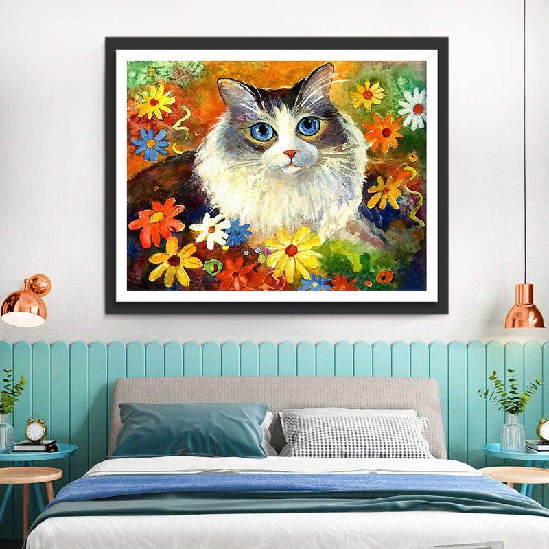 Katze und Chrysanthemen Diamond Painting