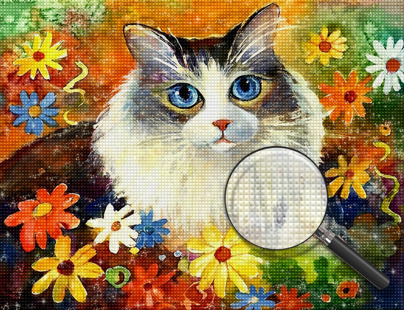 Katze und Chrysanthemen Diamond Painting