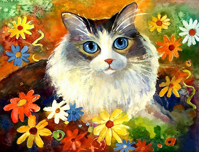 Katze und Chrysanthemen Diamond Painting