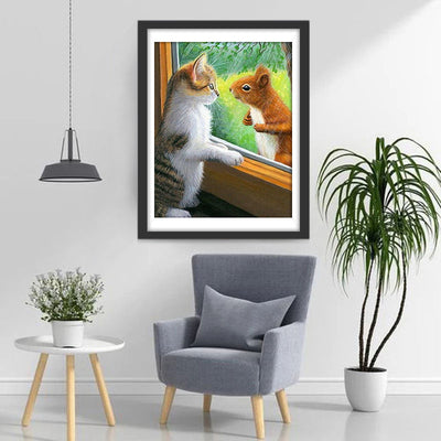 Katze und Eichhörnchen Diamond Painting