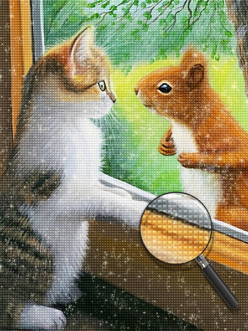 Katze und Eichhörnchen Diamond Painting