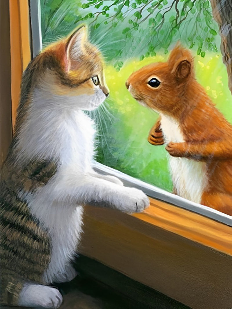 Katze und Eichhörnchen Diamond Painting