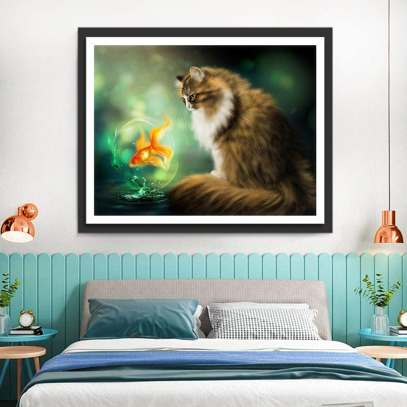 Katze und Goldfisch Diamond Painting